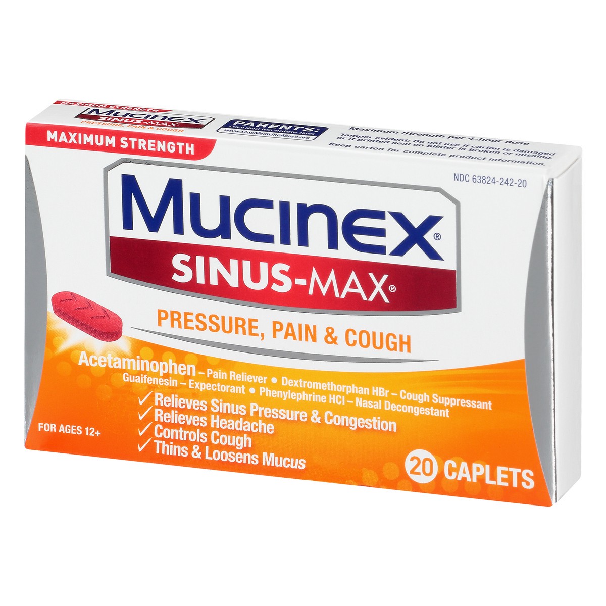 slide 3 of 9, Mucinex Sinus-Max Pressure Pain & Cough Relief Tablets, 20 count, 1 ct