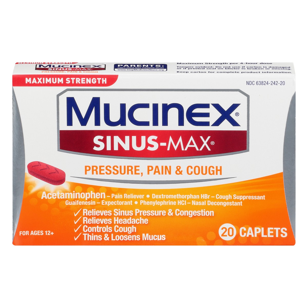 slide 1 of 9, Mucinex Sinus-Max Pressure Pain & Cough Relief Tablets, 20 count, 1 ct