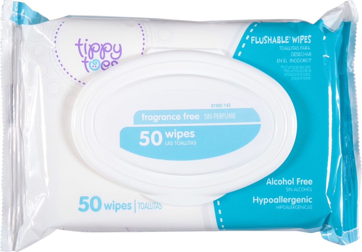 slide 6 of 14, Tippy Toes Flushable Fragrance Free Wipes 50 Each, 50 ct