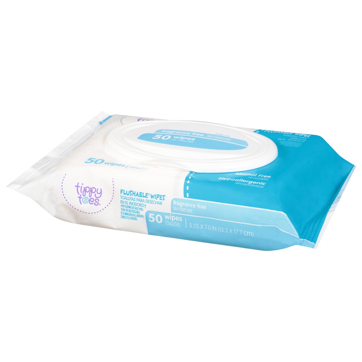 slide 14 of 14, Tippy Toes Flushable Fragrance Free Wipes 50 Each, 50 ct