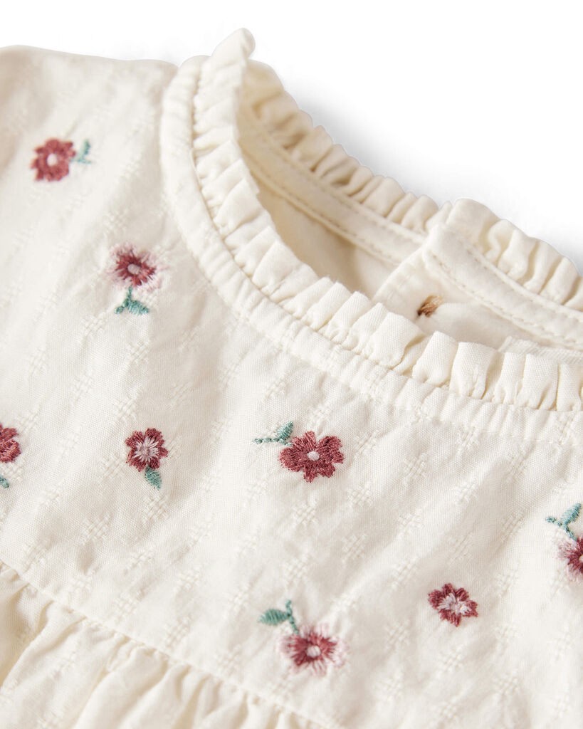 slide 3 of 3, Littleplanet Toddler Girl Organic Cotton Floral Print Long-Sleeve Top Whitecap Cream 2T, 2T