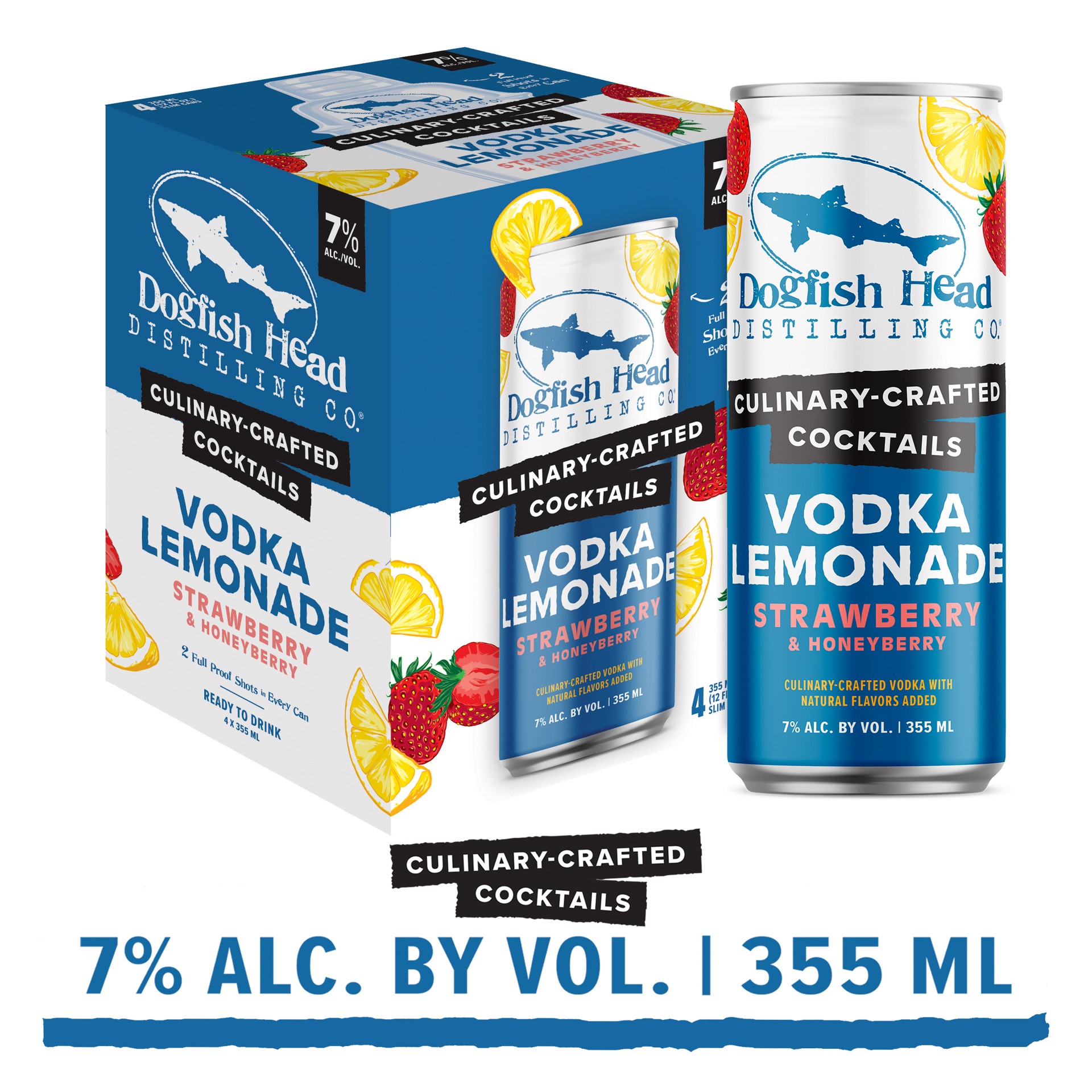 slide 1 of 6, Dogfish Head Culinary-Crafted Cocktails Strawberry & Honeyberry Vodka Lemonade 7% ABV (12 fl. oz. Can, 4pk.), 1 ct