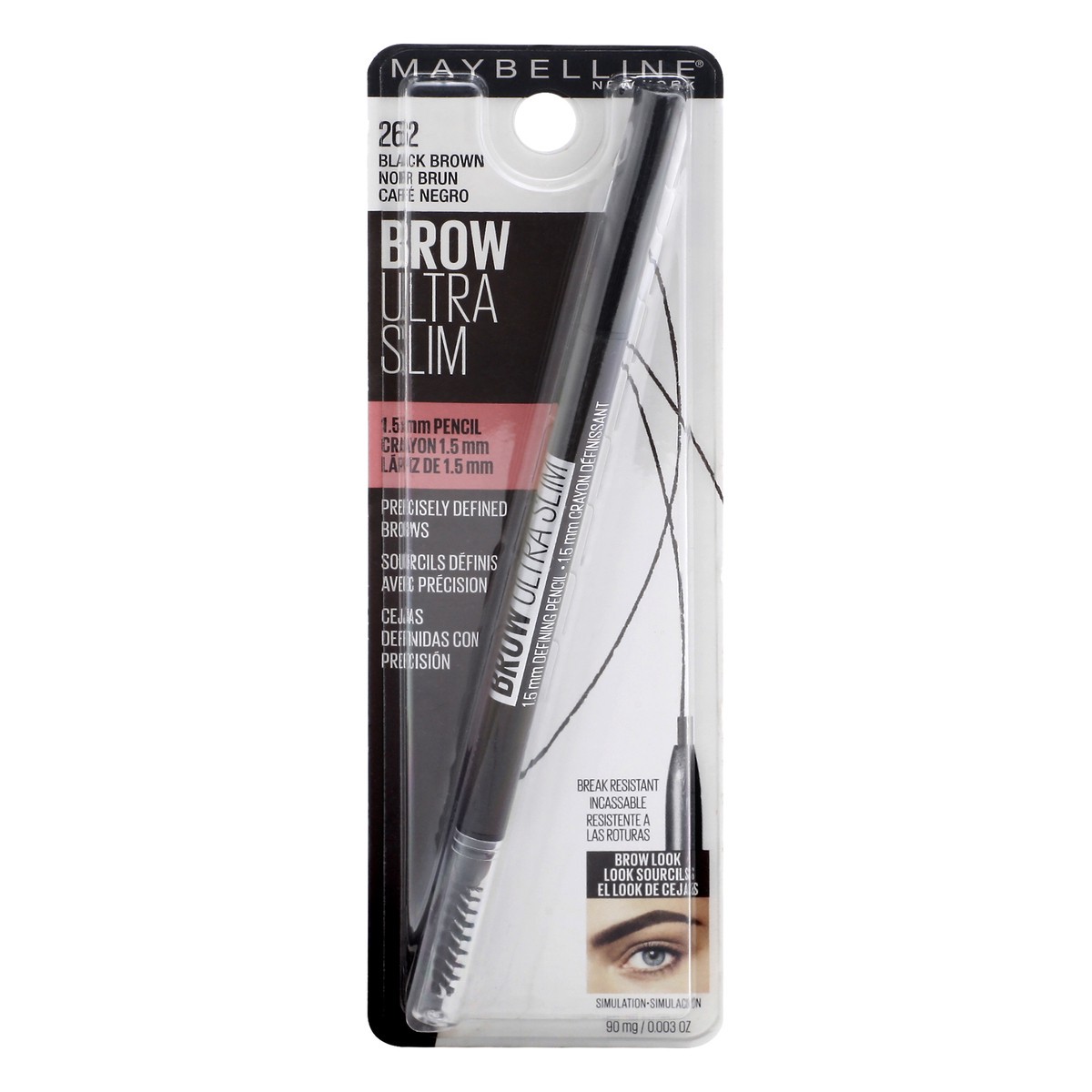 slide 1 of 9, MaybellineExpress Brow Ultra Slim Eyebrow Pencil - Black Brown - 0.003oz: Precision Filling & Shaping, Natural Finish, Spoolie Brush Included, 1 ct