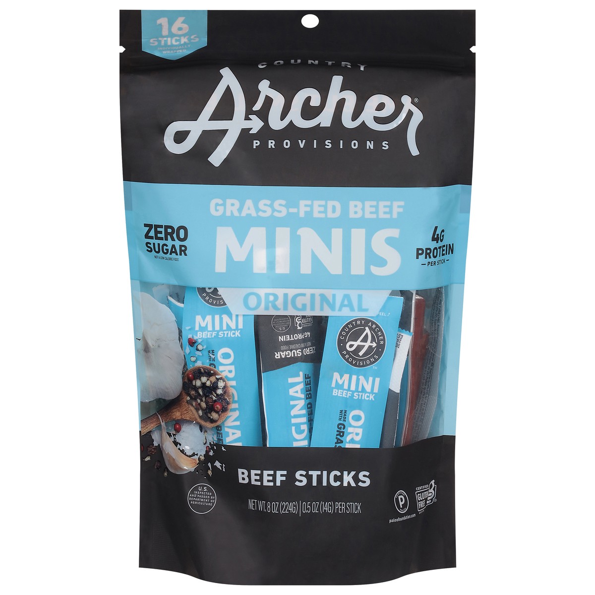 slide 2 of 4, Country Archer Provisions Mild Original Minis Beef Sticks 16 - 0.5 oz Sticks, 8 oz