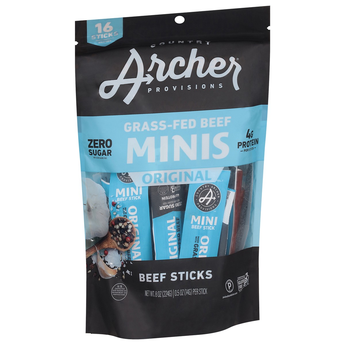 slide 4 of 4, Country Archer Provisions Mild Original Minis Beef Sticks 16 - 0.5 oz Sticks, 8 oz