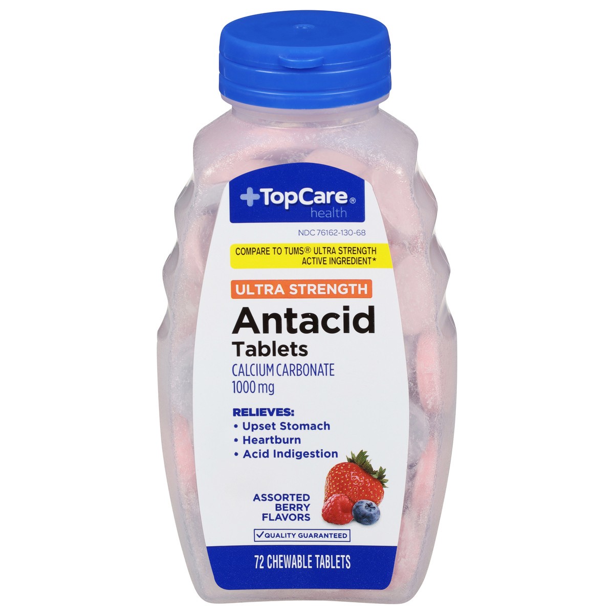 slide 1 of 14, TopCare Health 1000 mg Ultra Strength Assorted Berry Flavors Antacid 72 Tablets, 72 ct