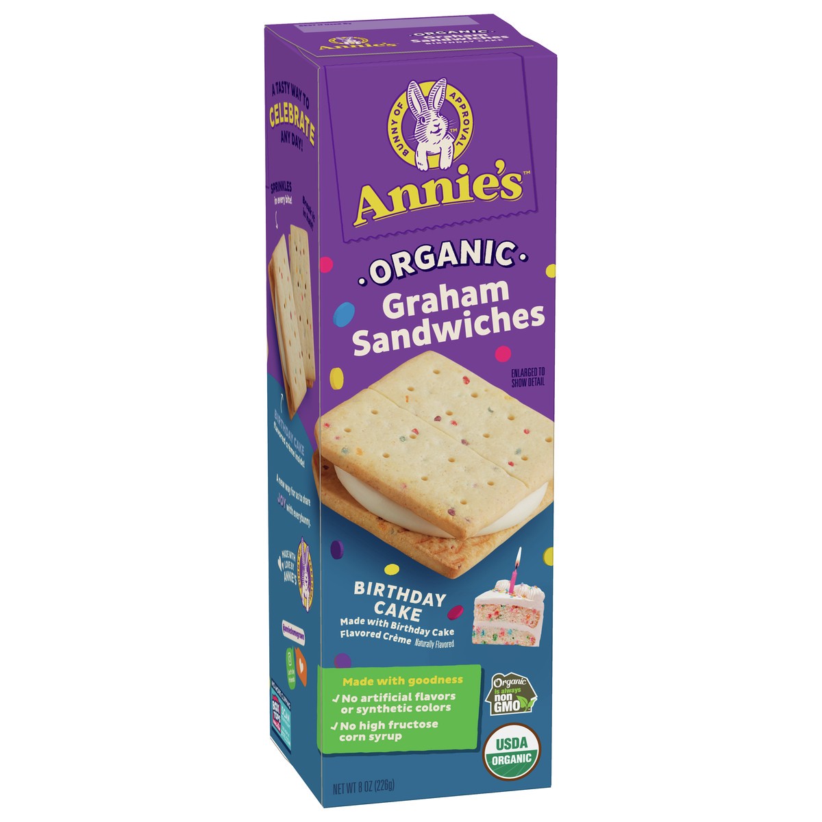 slide 5 of 9, Annie's Organic B-Day Cake Graham Sandwich Cookies, Birthday Cake Flavored Creme, 12 Cookies, 8 oz, 8 oz