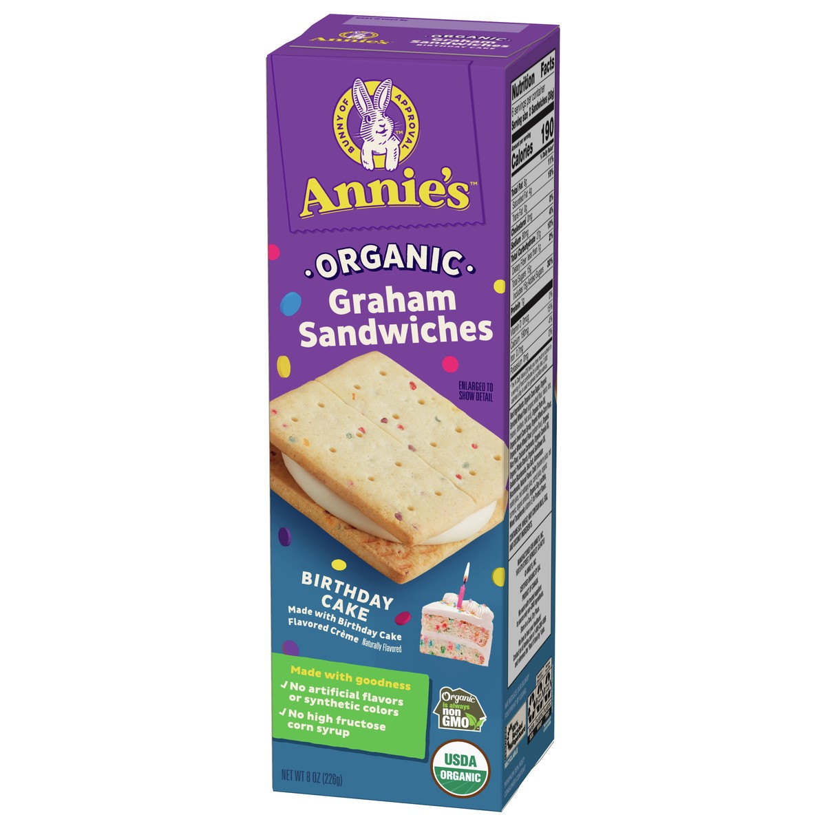 slide 7 of 9, Annie's Organic B-Day Cake Graham Sandwich Cookies, Birthday Cake Flavored Creme, 12 Cookies, 8 oz, 8 oz