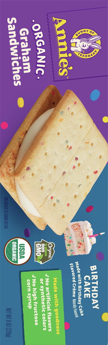slide 2 of 9, Annie's Organic B-Day Cake Graham Sandwich Cookies, Birthday Cake Flavored Creme, 12 Cookies, 8 oz, 8 oz