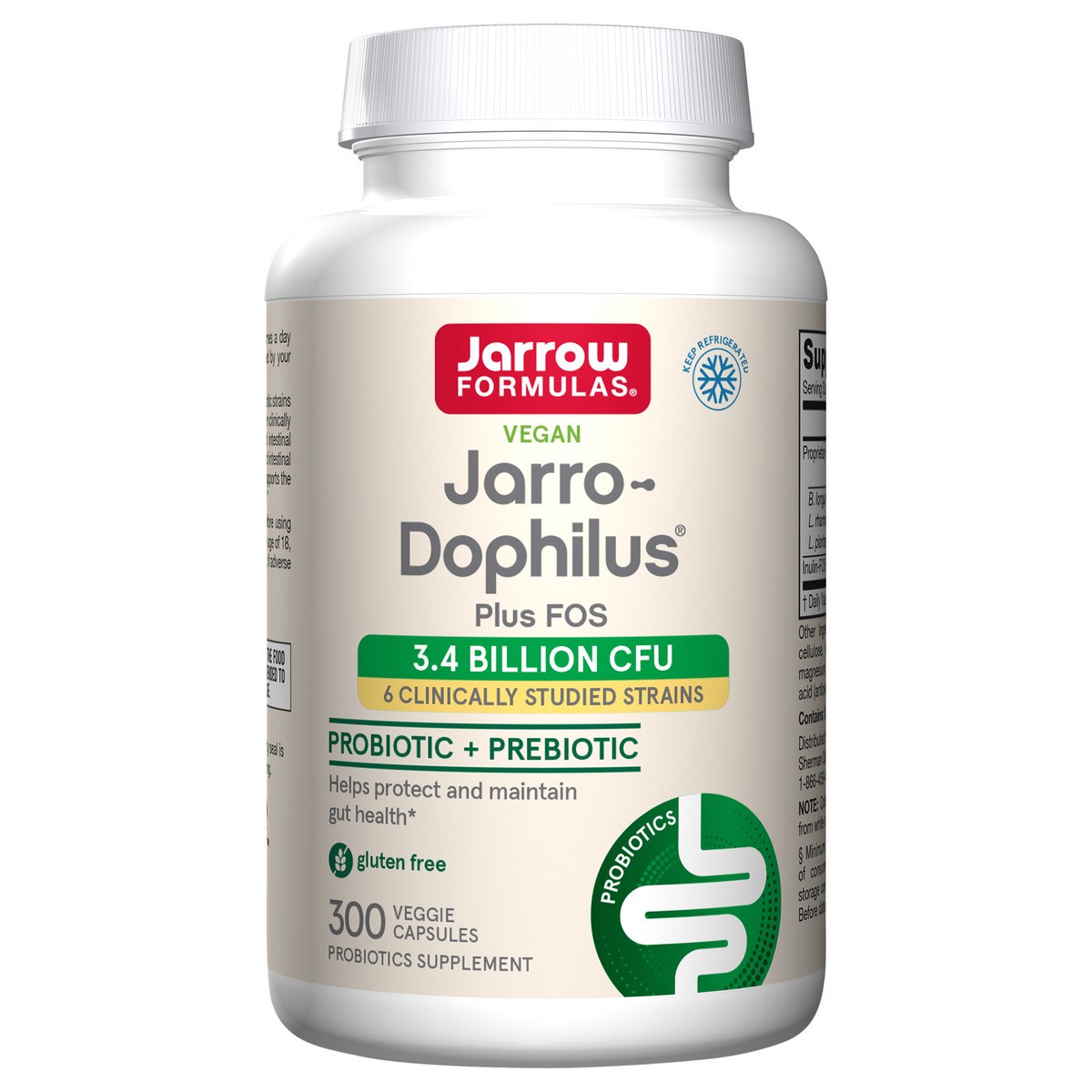 slide 1 of 5, Jarrow Formulas Jarro-Dophilus + FOS - 3.4 Billion CFU Per Serving - Prebiotic & Probiotics Supplement for Immune & Intestine Support - Up to 300 Servings (Veggie Caps), 1 ct