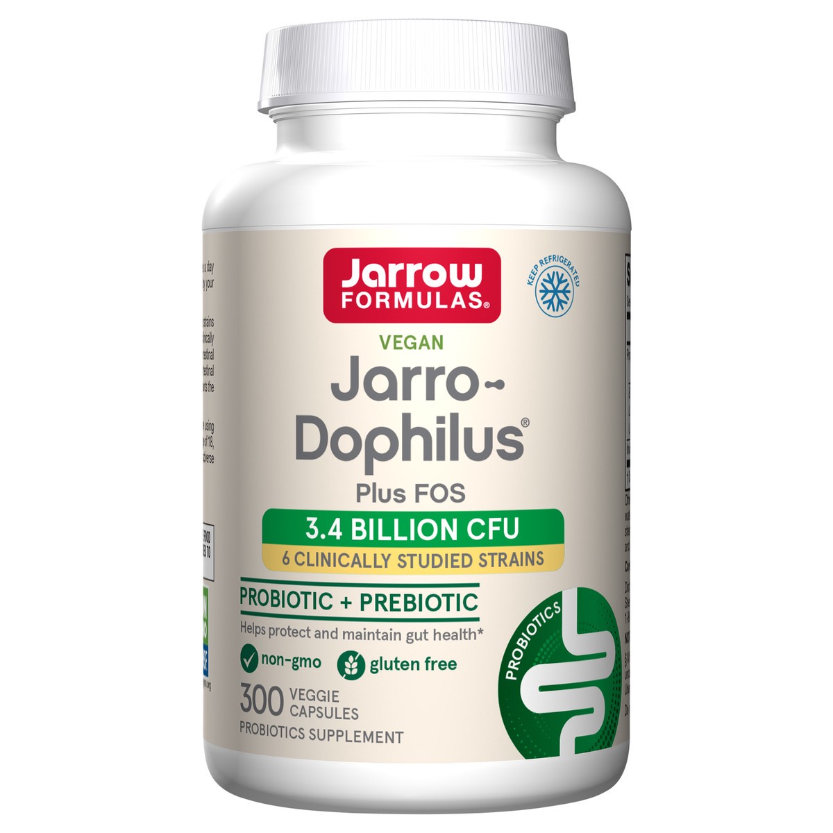 slide 4 of 5, Jarrow Formulas Jarro-Dophilus + FOS - 3.4 Billion CFU Per Serving - Prebiotic & Probiotics Supplement for Immune & Intestine Support - Up to 300 Servings (Veggie Caps), 1 ct