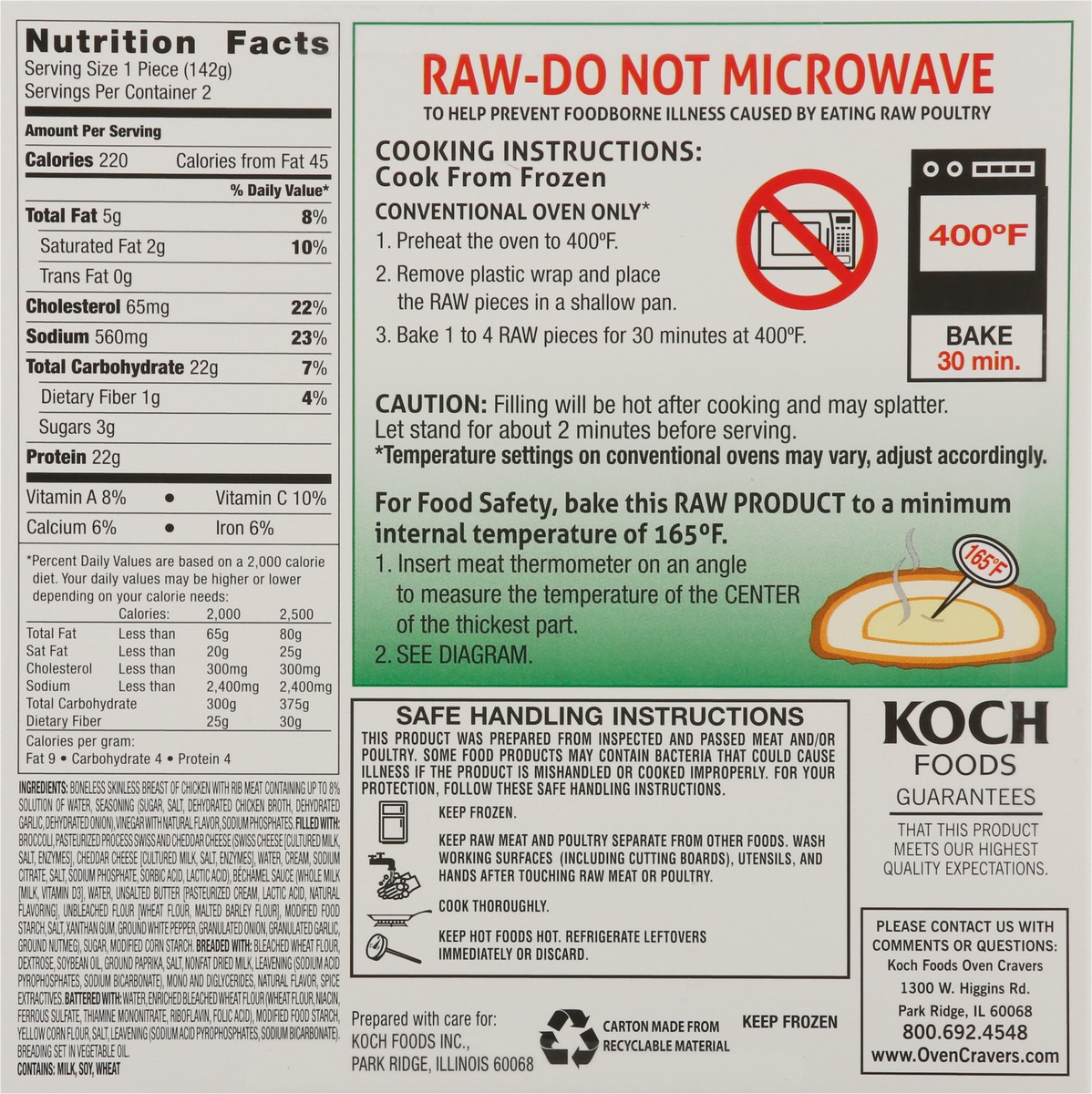 slide 13 of 13, Koch Foods Oven Cravers Broccoli & Cheese Stuffed Chicken Breast 2 Entrees, 2 ct