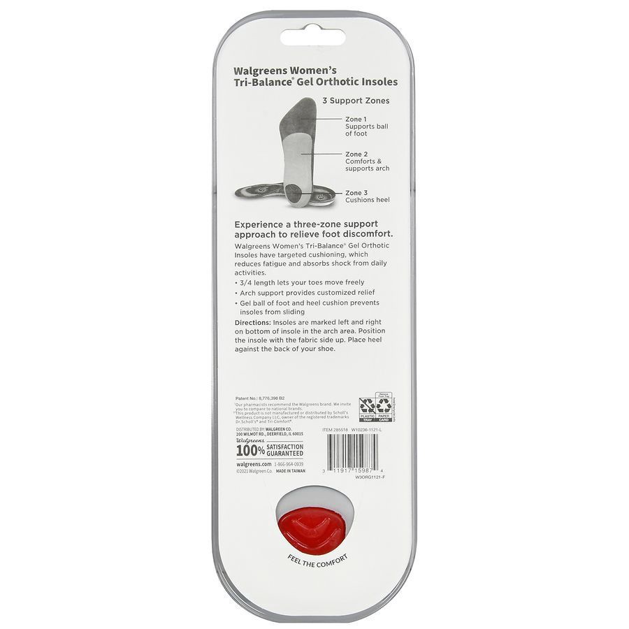 slide 2 of 5, Walgreens Women's Tri-Balance Gel Orthotic Inserts 6-10, 1 ct