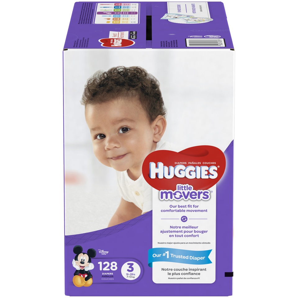 slide 1 of 3, Huggies Little Movers Diapers Size 3, 128 ct