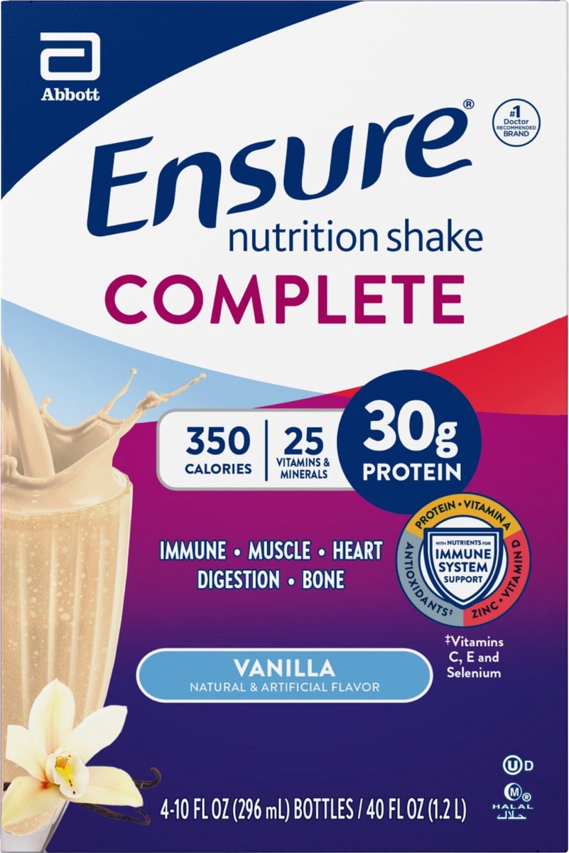 slide 1 of 12, Ensure Complete Vanilla Nutrition Shake 4-10 fl oz Bottle, 4 ct