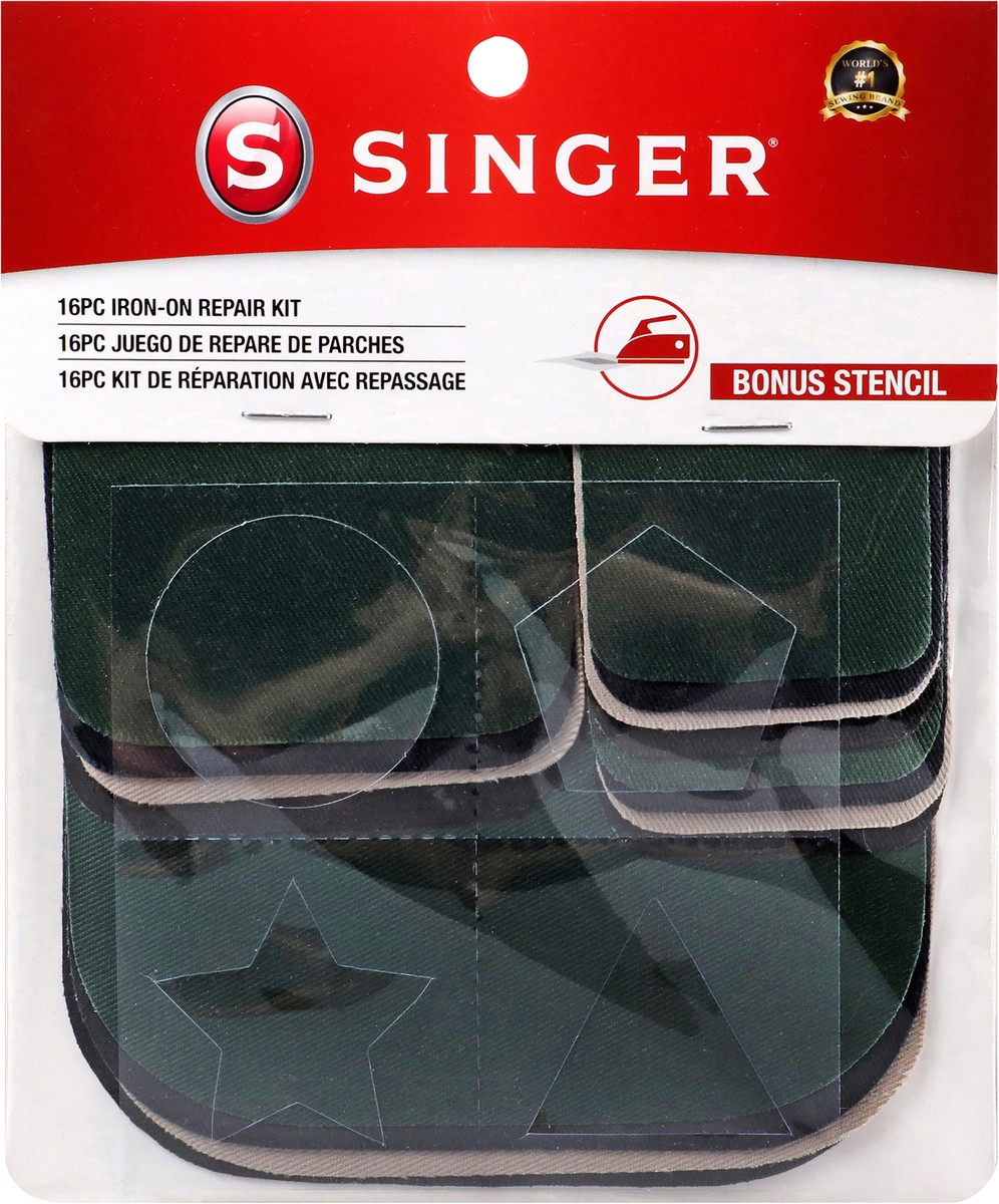 slide 3 of 3, SINGER Fabric Iron-On Twill Patches Set in Assorted Sizes and Colors with Stencil, 1 ct
