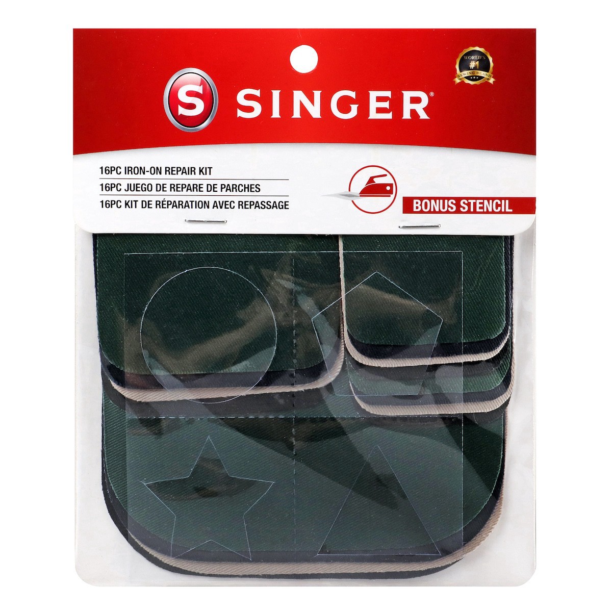 slide 1 of 3, SINGER Fabric Iron-On Twill Patches Set in Assorted Sizes and Colors with Stencil, 1 ct