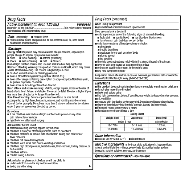 slide 20 of 29, Meijer Infants’ Concentrated Drops, Ibuprofen Oral Suspension per, Pain Reliever and Fever Reducer, Dye-Free, 50 mg, 1.25 ml, 1 oz