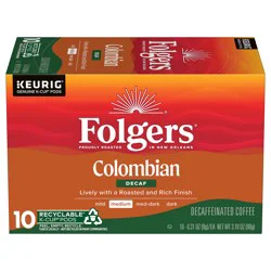 Folgers Colombian Decaf Coffee, Medium Roast, Keurig K-Cup pods, 10 Count Box