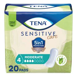 TENA Sensitive Care Moderate Absorbency Incontinence Pad, Regular Length, 20 ct