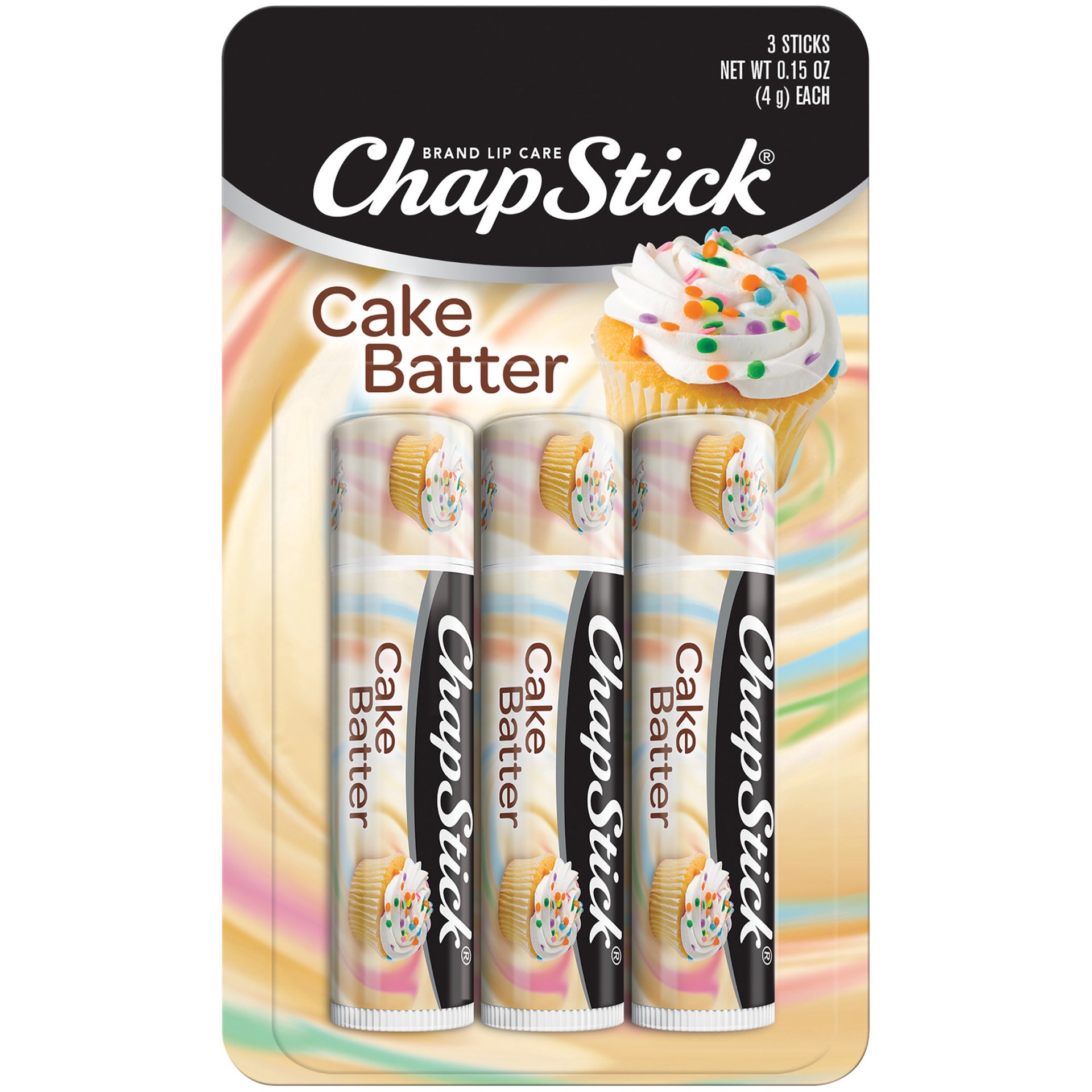 slide 1 of 4, ChapStick Cake Batter Limited Edition Flavored Lip Balm Tubes - 0.15 Oz (Pack of 3), 0.45 oz