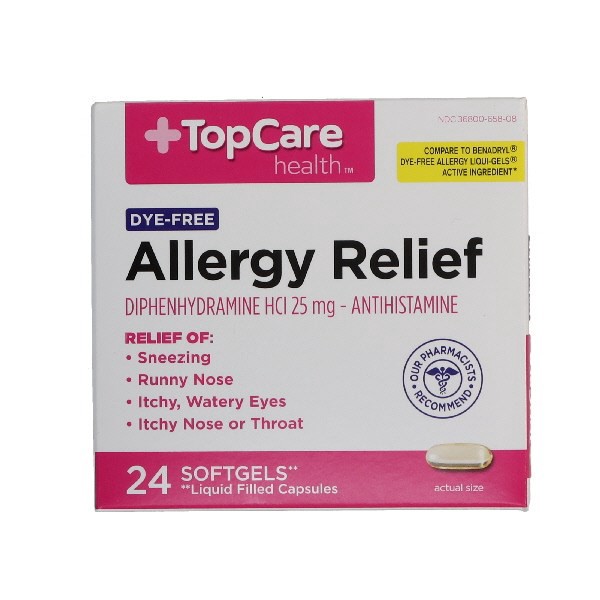 slide 1 of 9, TopCare Allergy Relief Soft Gels, 24 ct