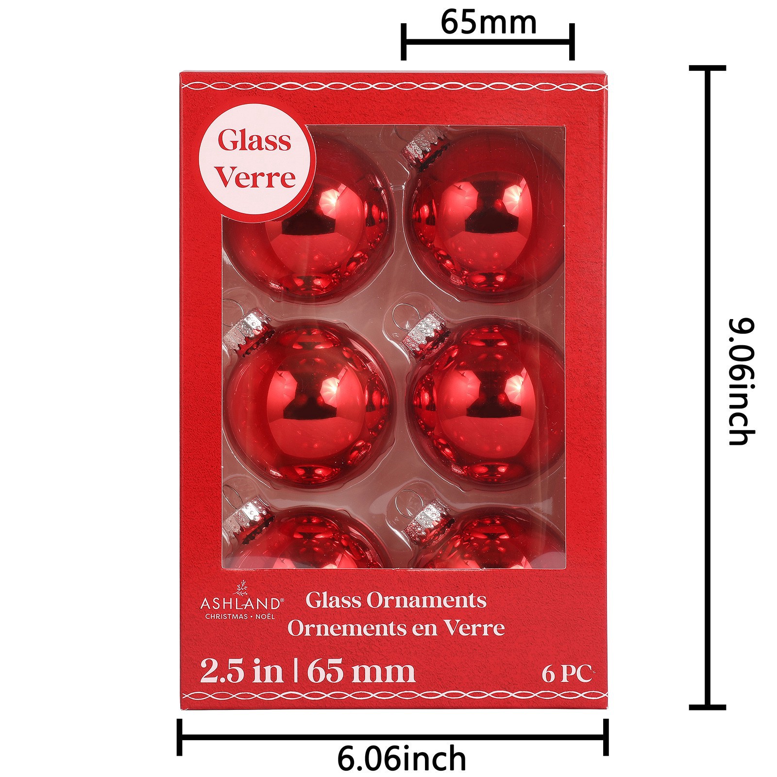 slide 2 of 3, 6 Pack 2.5" Red Shiny Glass Ball Ornaments By Ashland, 6 ct
