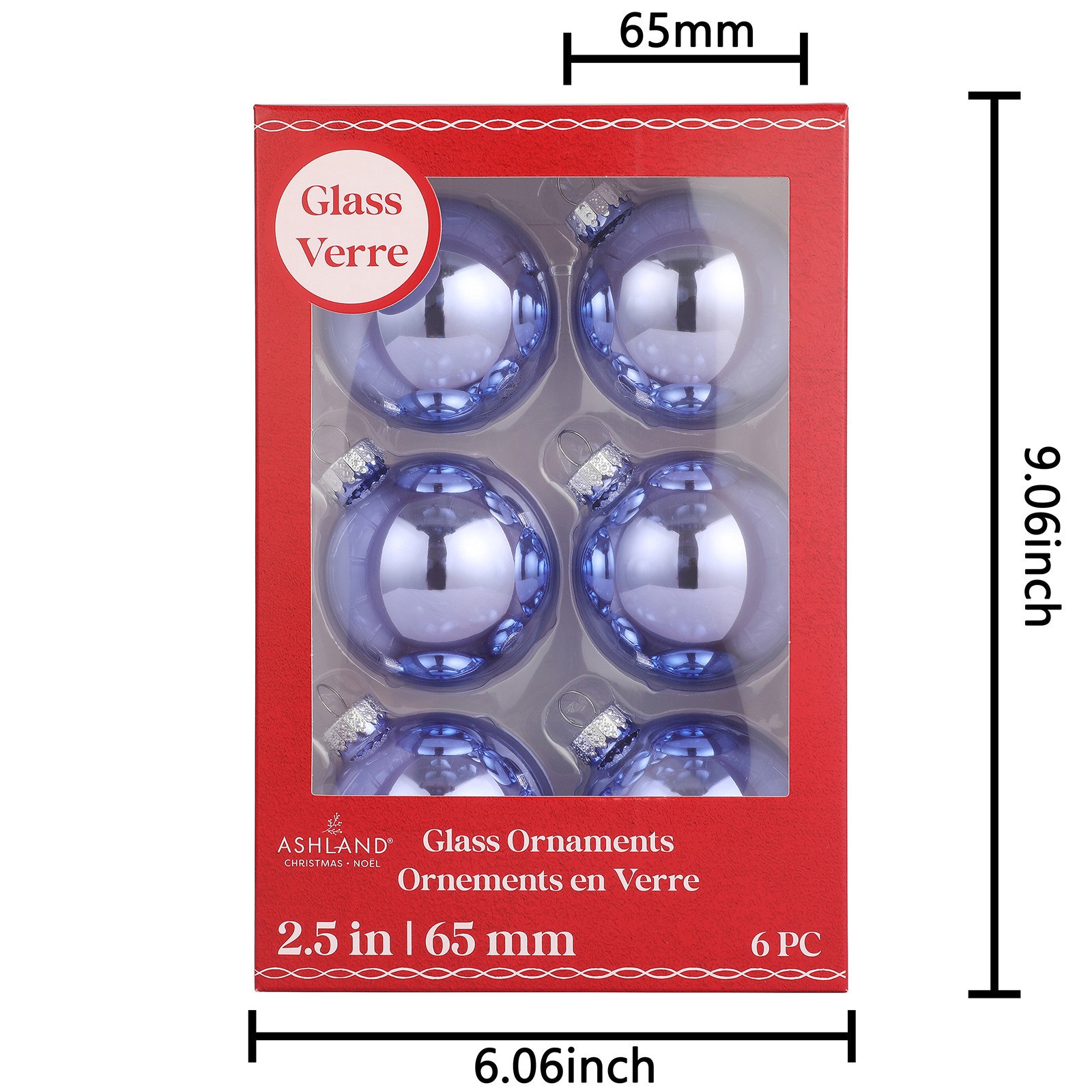 slide 2 of 3, 6 Pack 2.5" Lilac Shiny Glass Ball Ornaments By Ashland, 6 ct