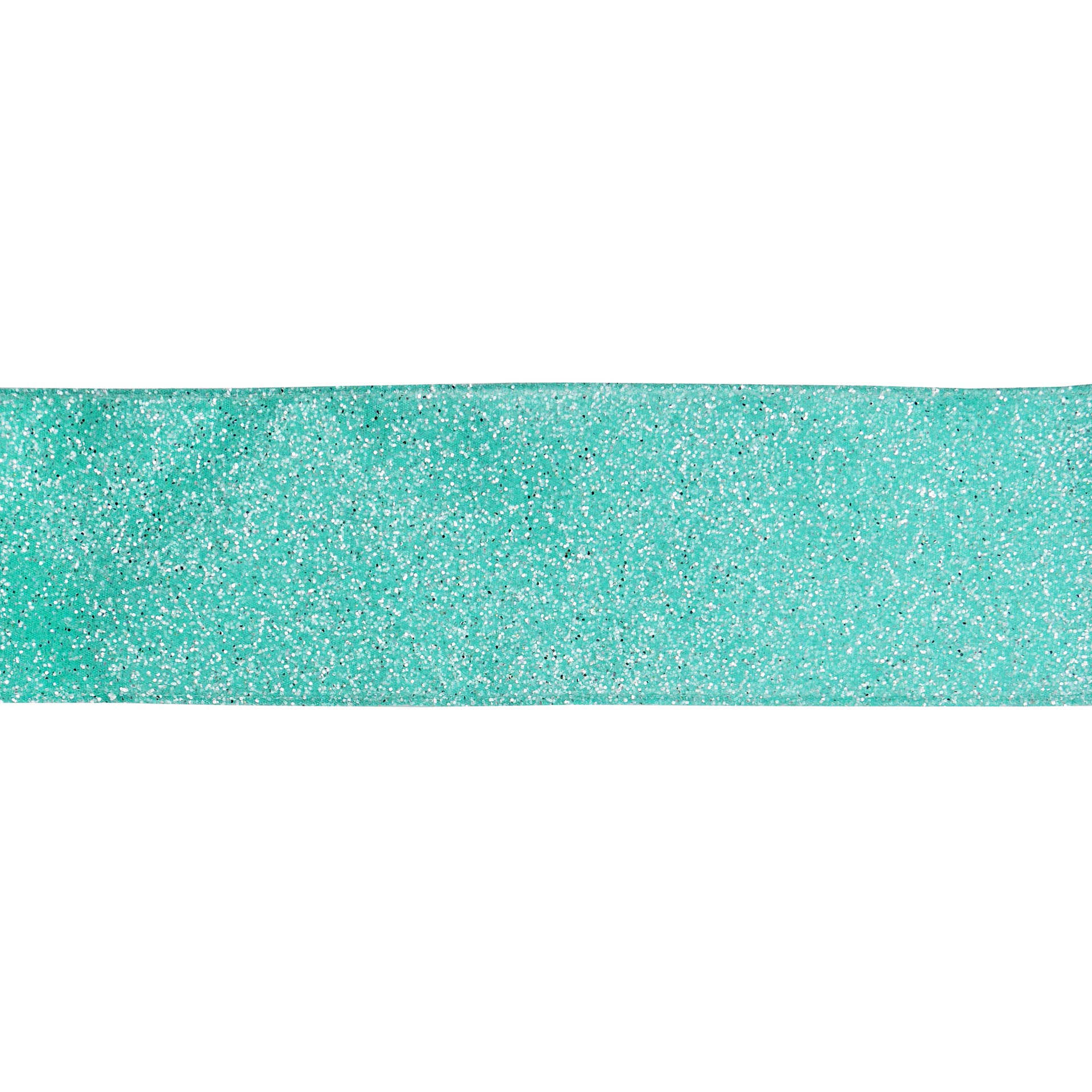 slide 3 of 3, 2.5" X 20ft. Turquoise Glitter Wired Taffeta Ribbon By Celebrate It, 2.5 in x 20 ft