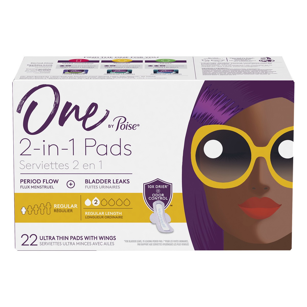 slide 1 of 5, One by Poise 2-in-1 Ultra Thin Regular Pads with Wings 22 Pads, 22 ct