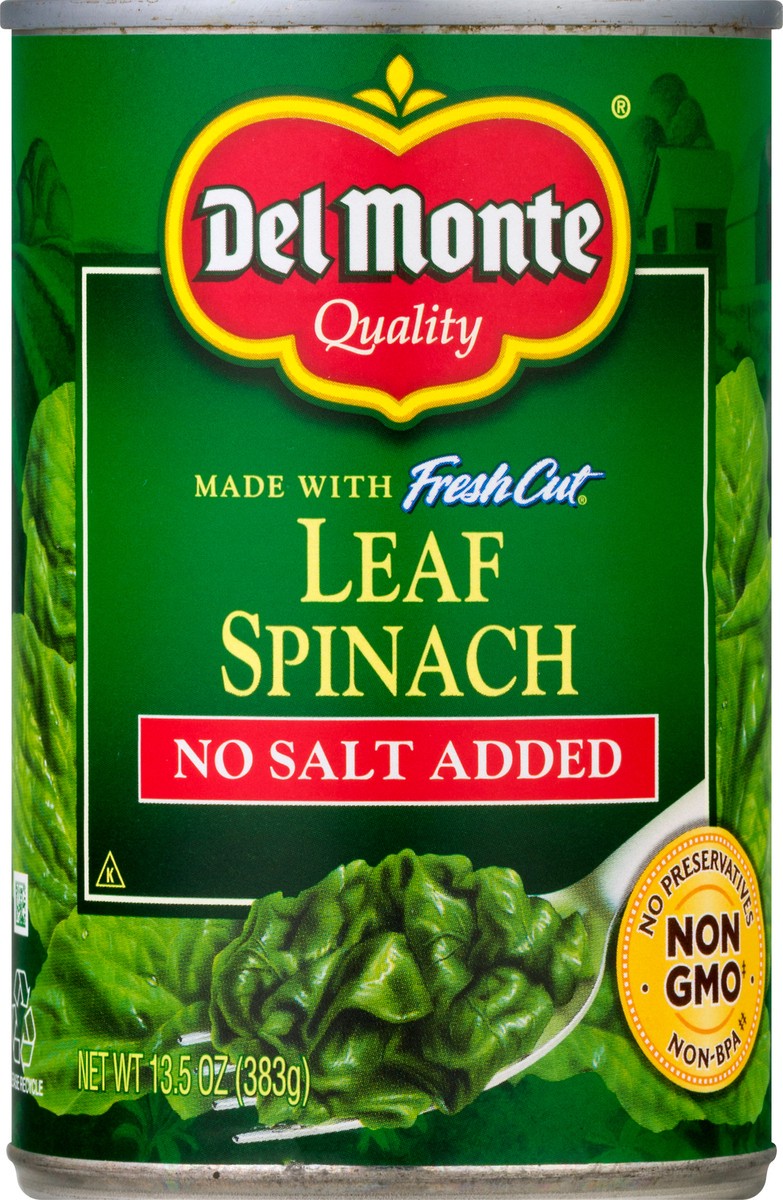 slide 7 of 12, Del Monte No Salt Added Leaf Spinach 13.5 oz, 13.5 oz