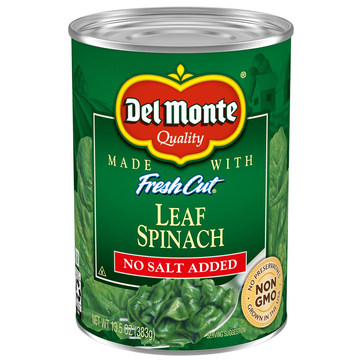 slide 1 of 12, Del Monte No Salt Added Leaf Spinach, 13.5 oz Can, 13.5 oz