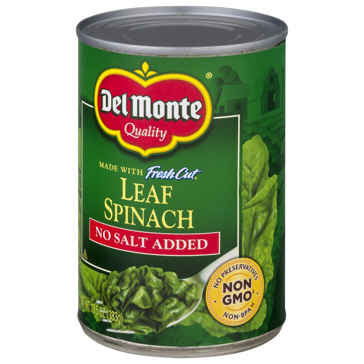 slide 2 of 12, Del Monte No Salt Added Leaf Spinach 13.5 oz, 13.5 oz