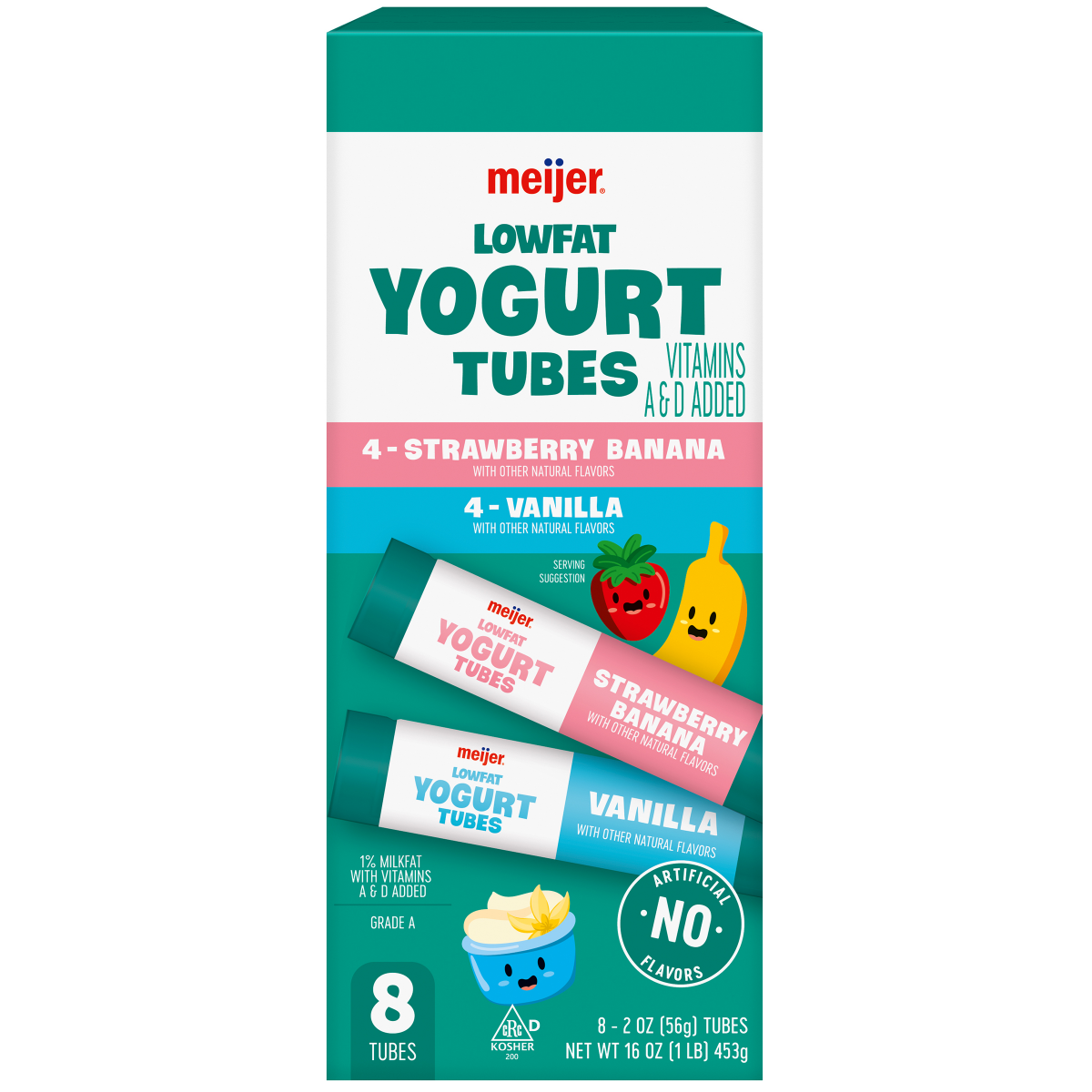 slide 1 of 21, Meijer Low Fat Yogurt Tubes, Strawberry Banana and Vanilla, 8 ct, 8 ct