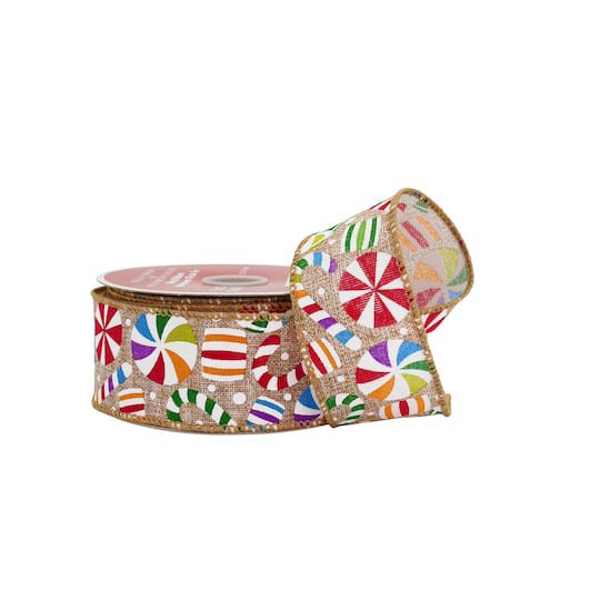 slide 1 of 3, 1.5" X 30ft. Multicolor Candy Wired Faux Linen Ribbon By Celebrate It, 1.5 in x 30 ft