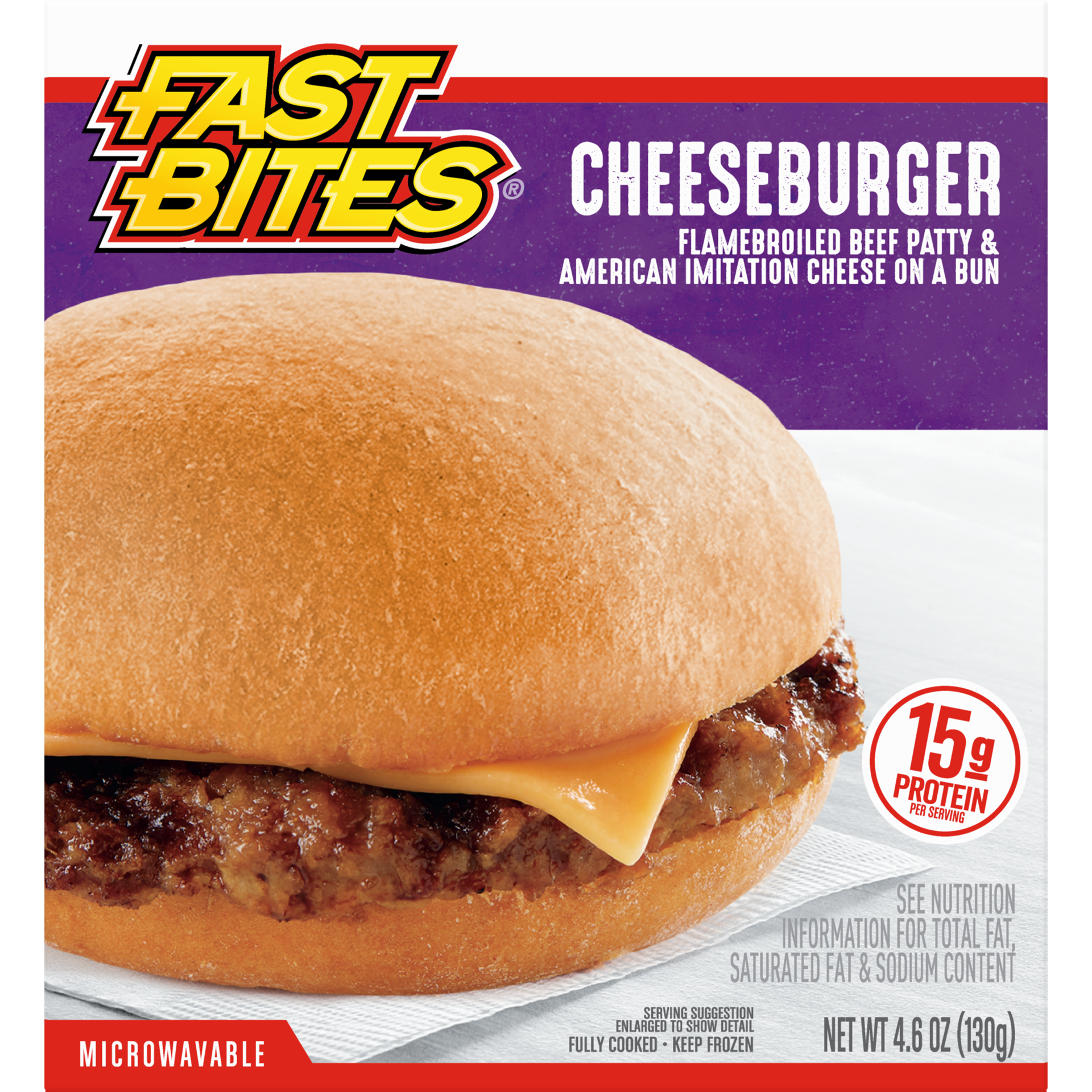 slide 1 of 9, Fast Bites Flamebroiled Beef Cheeseburger, 4.6 oz (Frozen), 4.6 oz