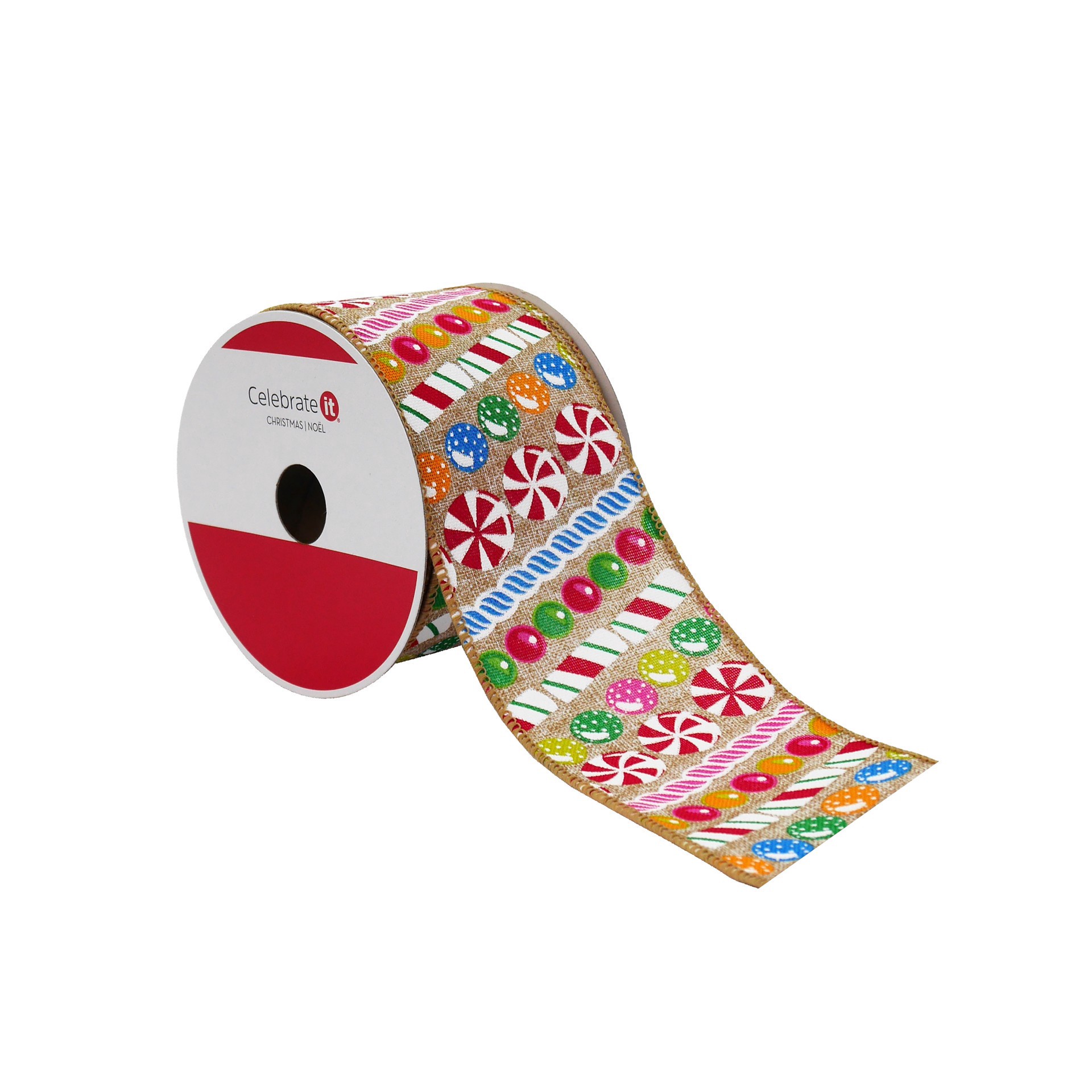 slide 3 of 3, 2.5" X 20ft. Multicolor Candy Wired Faux Linen Ribbon By Celebrate It, 2.5 in x 20 ft