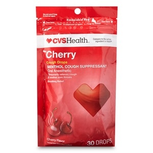 slide 1 of 1, CVS Health Cough Drops Menthol Cough Suppressant, Cherry, 30 ct