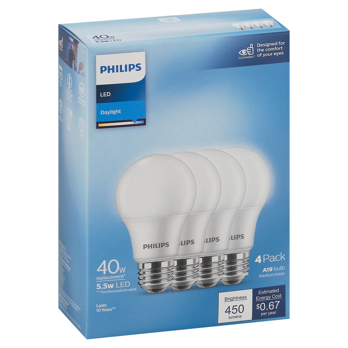slide 8 of 9, Philips 4 Pack 5.5 Watts Daylight LED Light Bulbs 4 ea, 4 ct