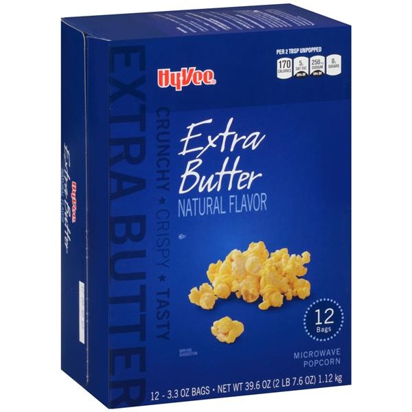 slide 1 of 1, Hy-vee Extra Butter Flavor Microwave Popcorn, 12 ct