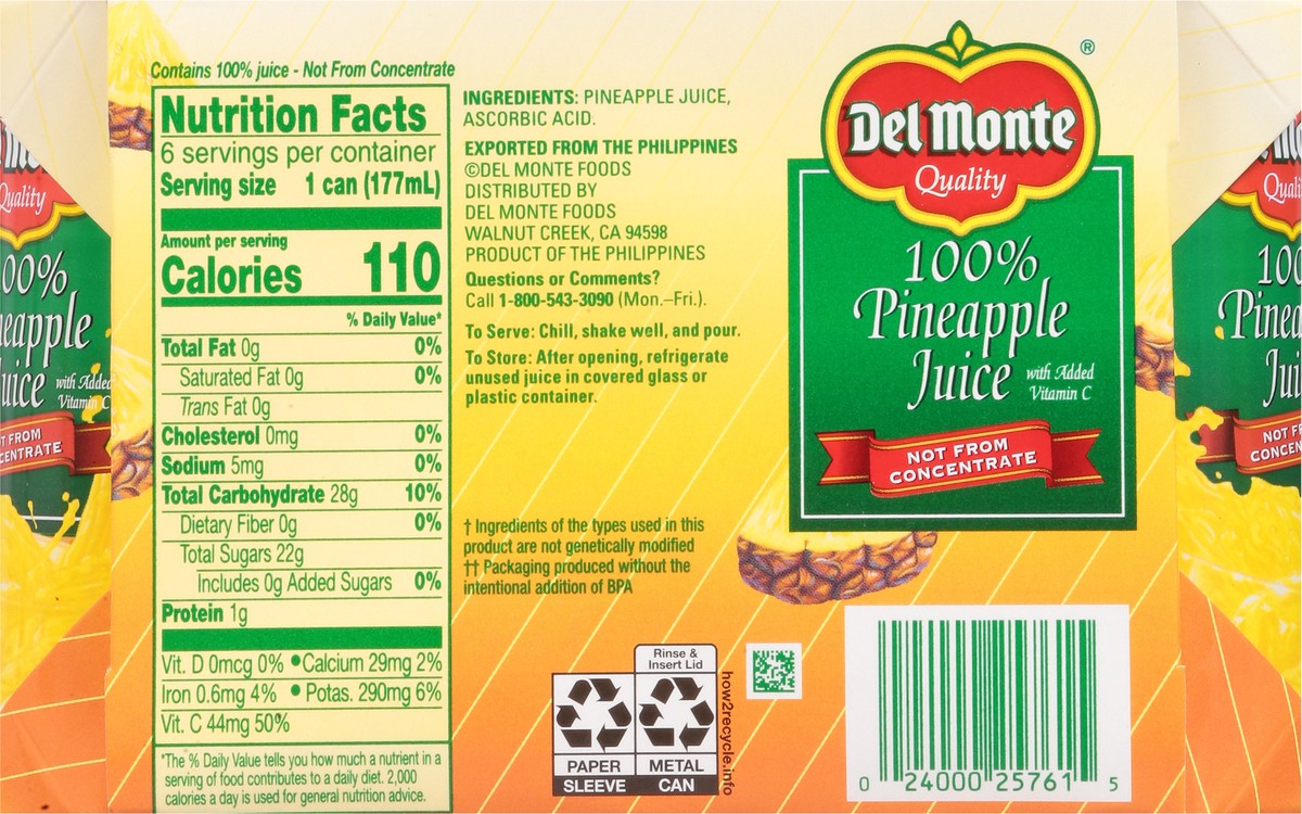 slide 14 of 14, Del Monte 100% Pineapple Juice - 6 ct, 6 ct