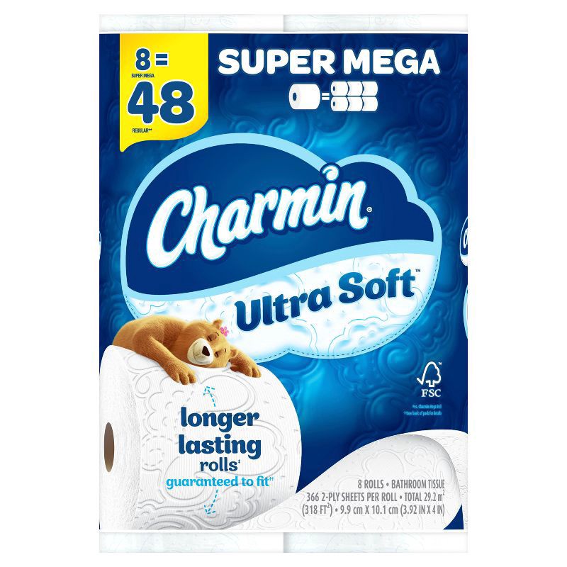 slide 1 of 4, Charmin Ultra Soft Toilet Paper Super Mega Rolls, 8 ct