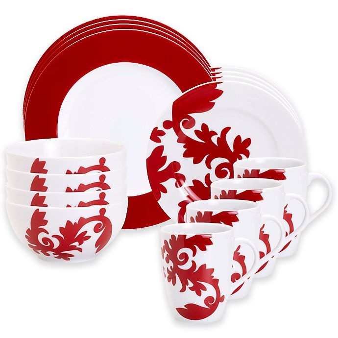 slide 1 of 1, Euro Ceramica Calarama Dinnerware Set - Red/White, 16 ct