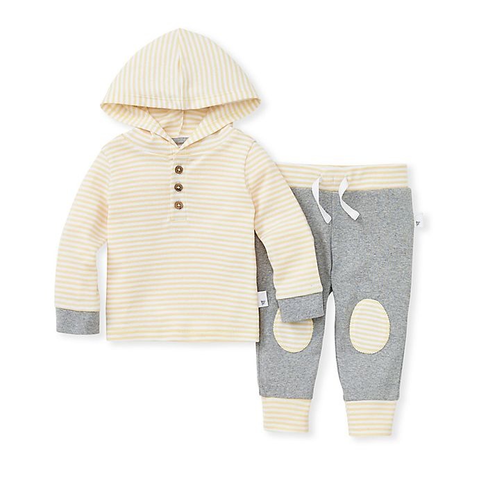 slide 1 of 2, Burt's Bees Baby Newborn Hooded Stripe Tee & Pant Set - Yellow, 1 ct