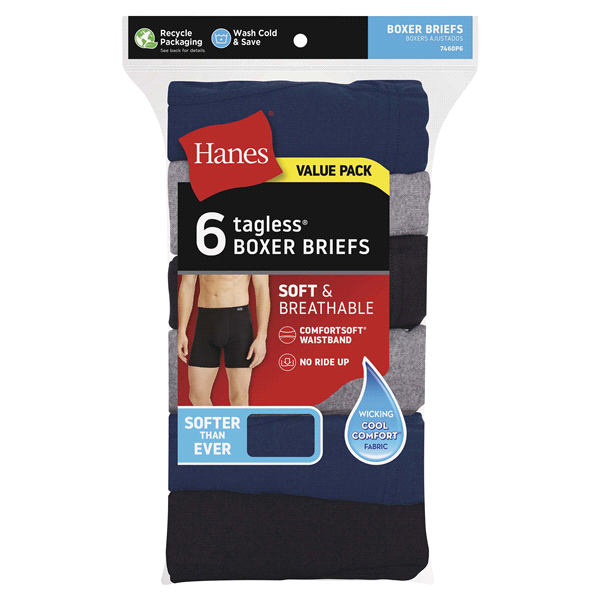 slide 1 of 1, Hanes Men's ComfortSoft Waistband Boxer Briefs, Assorted, 2X-Large, 6 ct