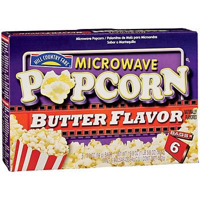 slide 1 of 1, Hill Country Fare Butter Flavor Microwave Popcorn, 6 ct
