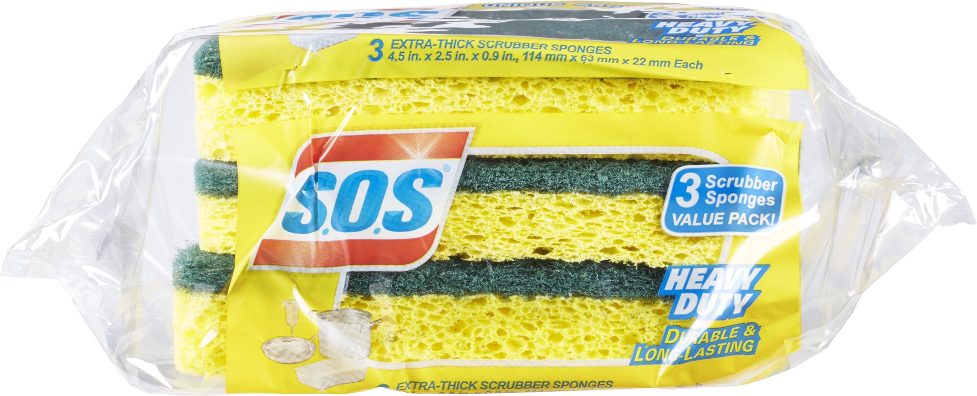 slide 5 of 5, S.O.S. Heavy Duty Scrubber Sponge, 3 Count, 3 ct