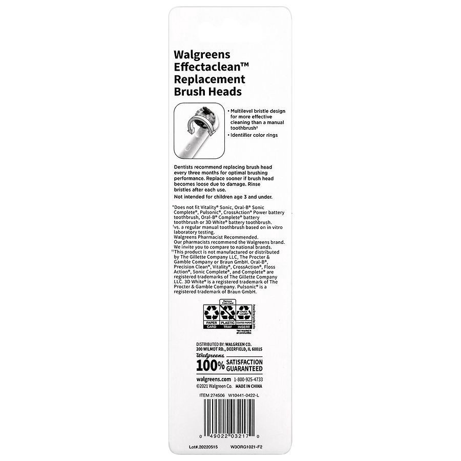 slide 5 of 5, Walgreens Effecta Clean Replacement Brush Heads, 3 ct