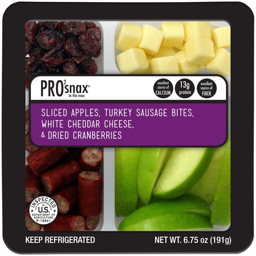 slide 1 of 1, Pro2snax Sliced Apples Turkey Sausage Bites White Cheddar Cheese Dried Cranberries Snack Pack, 6.75 oz