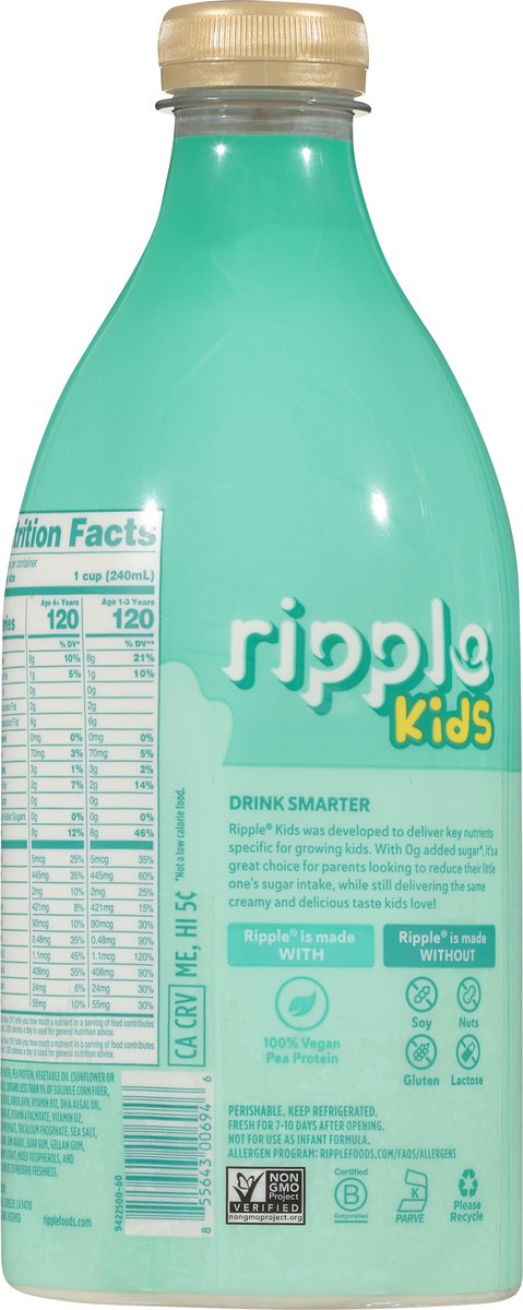 slide 8 of 9, Ripple Kids Dairy-Free Plant-Based Unsweetened Original Milk 48 fl oz, 48 fl oz